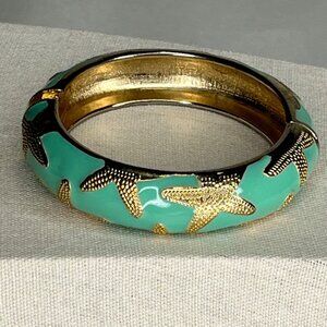 Starfish Gold-Tone Enamel Hinged Bangle Bracelet In Turquoise & Gold